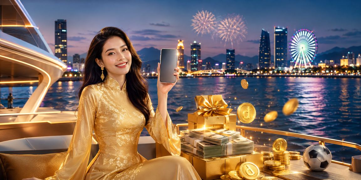 Người dùng Đà Nẵng mặc áo dài trải nghiệm casino di động bên bờ biển